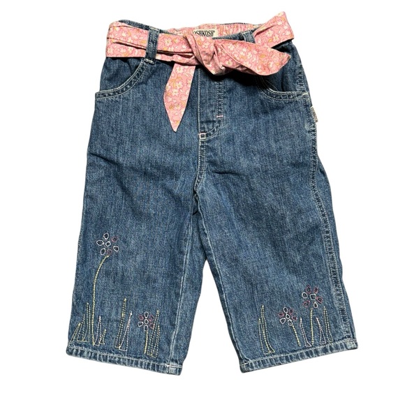 Oshkosh Girls Floral Embroidered Pull On Denim Blue Jean Belt Baby Girl Size 3T - Picture 1 of 4